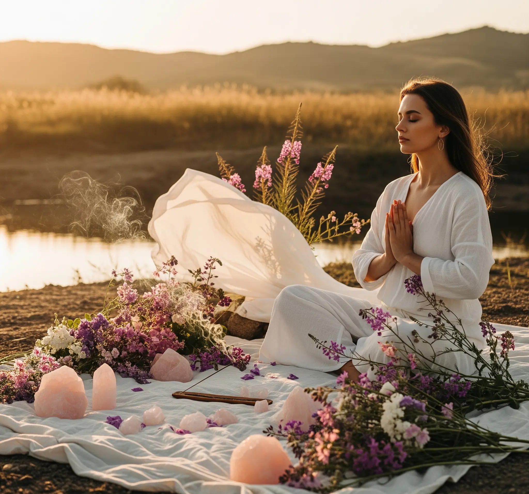 A woman in a serene natural setting